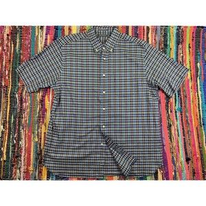 Daniel Cremieux Men Casual Short Sleeve Shirt Button Up Blue Plaid Size XL